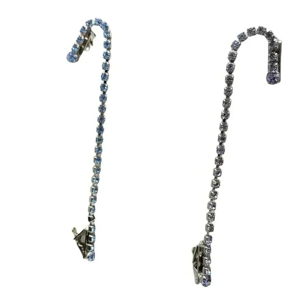 Blue Glass Rhinestone Silver Tone Vintage Sweater Clip Set of Two
